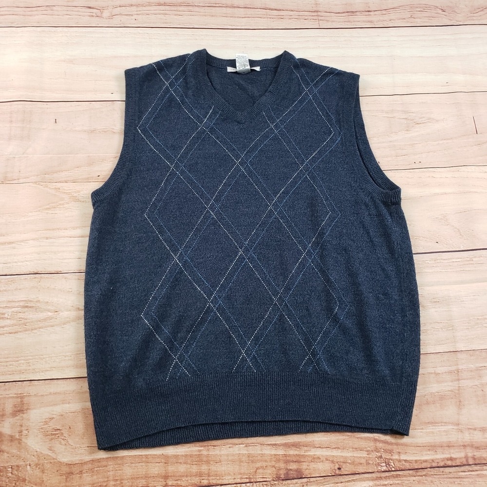 Geoffrey Beene Sweater Vest Mens Large Blue Sleeveless Golf Preppy Knit Adult